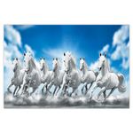 Amazon Brand - Umi Rolled Sparkled Vastu Seven Running Horses Vinyl Art Print for Room Décor Digital Reprint 36 inch x 24 inch Painting (Style 1)