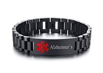 Alzheimer Stainless Steel Masculine Watch Wrist Band Link Medical ID Bracelet Men's Medical Alert Wristband for Men-Adjustable