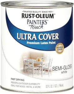 Rust-Oleum 1993502 Painter's Touch Ultra Cover Multi-Purpose Brush-On Paint, 1 Quart, Semi-Gloss White