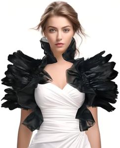 JPXH Gothic Mesh Feather Shrug Cape Shawl Halloween Costume for Adult (black)