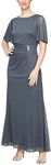 S.L. Fashions Women's Formal Long Glitter Mesh Stretch Embellished Waist, Mother of The Bride Dress, (Petite and Regular Sizes), Smoke, Smoke, 12