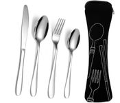 LAWALEISHE 4 Pcs Cutlery Set with Portable Pouch Case, Stainless Steel Flatware Camping Utensil Set Knife, Fork, Spoon with Neoprene Bag for Outdoor Travel Picnic Office School Lunch Box