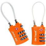 TSA Approved Luggage Locks (2 Pack) OW-Travel 3 Digit Heavy Duty Zinc Alloy Security Cable Padlock, Combination Padlocks, Code Lock for Suitcase, Zipper, Luggage, Bag, Case, Gym Locker (Orange)