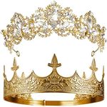 2 Pcs Antique Royal King Crown for Men Baroque Queen Crown for Women Crystal Tiara Crowns Prom Accessories Halloween Costume, Multi-colored, Medium