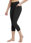 BALEAF Women's Yoga Capri Leggings with Pockets Plus Size High Waisted Workout Running Gym Casual Capris Pants Black L