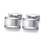 HONEY BEAR Cufflinks & Tie Clip Set for Mens - Stainless Steel with Box for Business Wedding (Silver) (1 Pair Cufflinks)