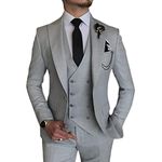 MOGU Mens 3 Piece Suit Slim Fit Tuxedo for Homecoming Wedding Prom Blazer Jacket Vest Pants with Tie Set, Light Grey, X-Large