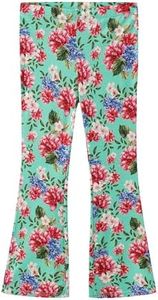 BambooBud Baby Girls Flare Pants Little Kids Girl Bell Bottoms Soft Long Leggings Elatic Waist Trousers Outfit, Turquoise/Floral, 4T
