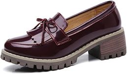 DADAWEN Womens Loafers, Tassel Slip On Platform Chunky Penny Heeled Loafers for Women Dressy and Work, Womens Business Casual Shoes Wine Red US Size 7.5