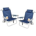 REDCAMP Folding Beach Chair 2 Pack Aluminum 5-Position, Lightweight Backpack Beach Chair with Cup Holder and Pillow for Sand Concert