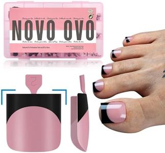 NOVO OVO Black French Tip Toe Nail Tips Press on, BERRY PINK Sharp Square Pre-Designed Soft Gel False Toenail Extension, Long/Medium Wide Fake Toenails, Full Cover Acrylic for DIY 15 Sizes 240 pcs