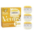 Gillette Venus ComfortGlide Coconut Razor Blades Women, Pack of 3 Razor Blade Refills with 2 Flexible Gel Bars with a Touch of Olay Moisture