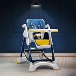 StarAndDaisy Premium Feeding Chairs 6 Months to 3 Year/ High Chair for Baby with Premium Leather Cushion / Baby Chair with 5 Level Seat & Foot Rest Adjustmnet, Height Adjustable, Detachble food Tray, One Click Foldable Blue & Yellow