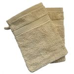 Sue Rossi Face Cloth Wash Mitt Set, 100% Organic Turkish Combed Cotton, 600GSM Thick With Hanging Loop, Size 16cm x 21cm, Flannel Glove Pack Soft & Absorbent (Camel, 2)