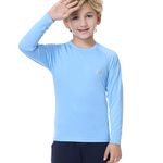 MEETWEE Boy Long/Short Sleeve Rash Vest Guard Kids Swimming Top UV Sun Protection UPF 50+ Quick Drying Lightblue