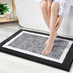 Kitinjoy Bath mat, Extra Soft and Absorbent Microfiber Bathroom Mat, Non-Slip, Machine Washable, Quick Dry Shaggy Bath Rug, Suitable for Bathroom Floor, Tub, Shower (Black and White, 24 x 16 Inches)