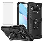 Asuwish Phone Case for Xiaomi Mi 10T Lite 5G with Tempered Glass Screen Protector Cover Magnetic Stand Ring Holder Accessories Heavy Duty Protective Shockproof Mi10TLite Mi10T 10TLite 10i G5 Black