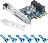 6 Port PCIe SATA Card with 6 SATA Cables, 6Gbps SATA3.0 Expansion Card, X2, ASMedia ASM1164 chip, Support SSD and HDD, with Full Height and Low Profile Bracket