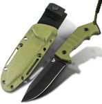 Wilora Full Tang D2 Steel Hunting Knife with Kydex Sheath - Survival Knife with G10 Handle, Black Coated Blade & Paracord Rope Lanyard