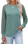 ANRABESS Womens Long Sleeve Shirts V-Neck Lace Tops Business Casual Blouses Trendy 2024 Fall Fashion Outfits Clothes Lake Green XXL