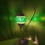 Handmade Bronze Turkish Moroccan Arabian Eastern Bohemian Tiffany Style Glass Mosaic Beautiful Table Desk Lamp Lamps Home Decor Early Sale 2023 (Green - B)