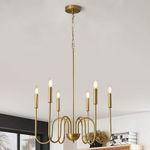 Prop It Up Woke Modern Adjustable Height Chandelier Light Fixture, Gold, 6 Candle Style Lights, Suitable for Bedroom, Living Room, Dining Room or Hallway (Bulb not Included)