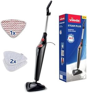 Vileda Steam Plus Edition Triangulaire avec Power Pad, balai vapeur, performance de nettoyage hygiénique sans utilisation de produits chimiques, pour tous les sols durs et les moquettes