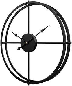 N&Life 24 Inch Silent 3D Wall Clock Non Ticking Battery Operated Oversize Outdoor Indoor Metal Vintag Large Decorative for Office Living Room Kitchen Bedroom. (Black)