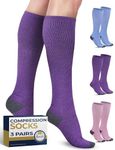 Pembrook Light Compression Socks for Women & Men - 3 Pairs | Cute Compression Socks Women | Compression Socks for Travel and Flight | Compression Socks for Pregnant Women | Pink, Purple, Blue