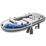 INTEX 68325EP Excursion 5 Inflatable Boat Set: Includes Deluxe 54in Boat Oars and High-Output Pump – Adjustable Seats with Backrest – Fishing Rod Holders – 5-Person – 1320lb Weight Capacity