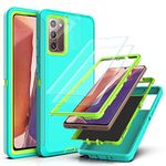 Note 20 Case with Self Healing Flexible TPU Film[2 Pack] and Camera Lens Screen Protective Film[2 Pack],YmhxcY Heavy Protection Cover for Samsung Galaxy Note 20-Aqua Blue and Lime Green