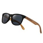 WOODONLY Retro Wood Polarized Sunglasses - Cool Style Matte Finish Frame with Wooden Temple for Men and Women Perfect Gifts (zebra + grey)