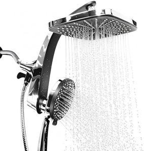 AUHUB Rain Shower System with Magnetic Handheld, 0.3 m Large Rainfall Shower Head Combo, 360° Adjustable Arm, 12 Modes, Chrome Dual Shower Set