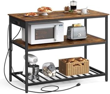 VASAGLE Kitchen Island with 3 Shelves, 47.2 Inches Width Kitchen Shelf with Power Strip, Large Worktop, Stable Steel Structure, Industrial, Easy to Assemble, Rustic Brown and Black UKKI101K01