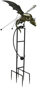Red Carpet Studios Outdoor Sculpture - Balancing Kinetic Garden Stake Rocker, 69.5" Tall, Metallic Gold Dragon