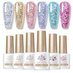 BORN PRETTY Glitter Gel Nail Polish Shiny Chunky Glitter Gel Polish Soak Off U V Nail Gel Sparkly Spring Summer Gel Nail Art Manicure Varnish Gift Set