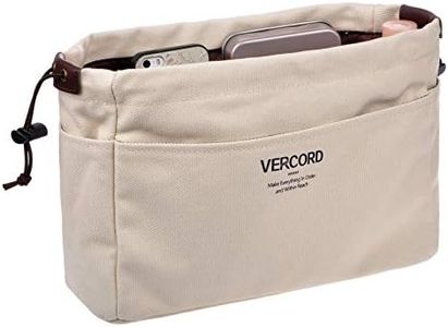 Vercord Canvas Handbag Organizers, Sturdy Purse Insert Organizer Bag in Bag, 10 Pockets Beige Small