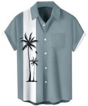 Men's Short Sleeve Button Down Bowling Shirts Hawaiian Casual Printed Beach Shirt Summer Regular Fit Top, Hawaiian-sage, Large