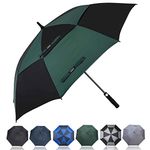 G4Free Golf Umbrella 55 Inch Large Oversize Double Canopy Vented Automatic Open Stick Umbrellas for Men and Women(Black and Dark Green)