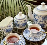 GOLDEN QUEEN'S Bone China Sapphire Bloom Tea Set For Tea/Coffee Service - Set Of 15 Pcs (6 Cups, 6 Saucers, 1 Tea Kettle, 1 Milk Pot, 1 Sugar Pot, 170Ml)