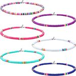 Hicarer 6 Pcs Beaded Choker Necklace for Women Surfer Necklace Colorful Heishi Necklace Boho Seed Bead Choker Set Women Bohemian Necklaces Trendy Western Necklaces jewelry, Metal, No Gemstone