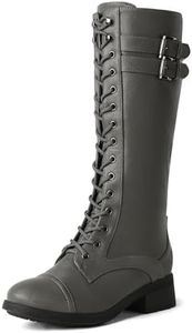 DREAM PAIRS Women's Pu Knee High Riding Combat Boots,Size 6,Grey,Georgia