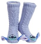 Disney Women's Slippers Socks Fluffy Slipper Socks (Purple Stitch)