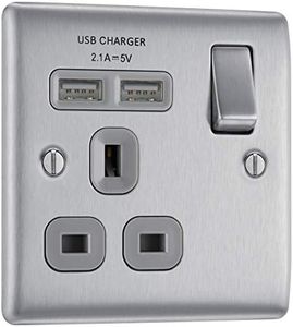 BG Electrical Fast Charging Switched Single Socket with Two Charging USB Ports