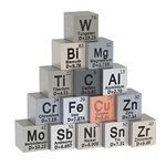 15 Piece Metal Element Cubes - Density Cube Set for a Periodic Table of Elements Collection - Pure Tungsten Cube, Titanium, Bismuth, Aluminum, Iron, Copper, Chromium, + 9 More (.39 inch/10 mm)