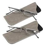 SOOLALA Half Moon Reading Glasses Metal Half Frame Readers with Spring Hinge for Unisex, BkGun, 1.75