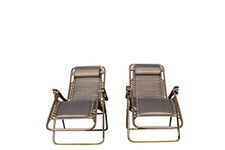 SET OF 2 Padded Garden Sun Lounger Relaxer Recliner Chairs in BROWN Tweed Weatherproof Textoline