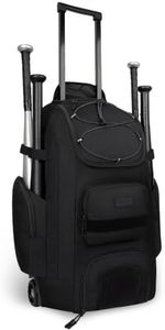 TENFLY Rolling Baseball Bag with Wheels - 55L Wheeled Softball Equipment Bag, 4 Bat Holders, Ventilated Cleat Compartment, All-Terrain Anti-Tip Wheels, External Fence Hook for Youth & Adult Players