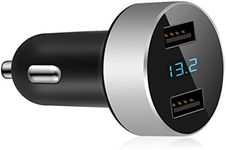 LIHAN Dual USB Car Charger, 4.8A Output, 12/24 Volt USB Adapter Plug for Cigarette Lighter Voltage Meter, Compatible with iPhone,iPad, Samsung Galaxy, LG, Google, Silver