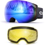 Odoland OTG Ski Goggles Set with Detachable Lens, Frameless Interchangeable Magnetic Lens for Skiing Skating Snowboard, Anti-Fog and UV400 Protection Snow Goggles for Men and Women